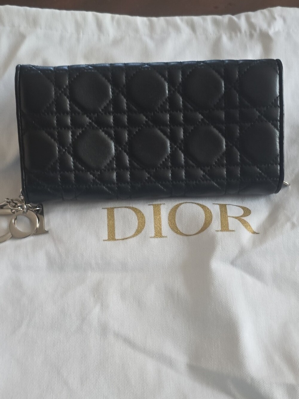 Dior Black Quilted Lambskin Wallet On Chain with Silver Charm